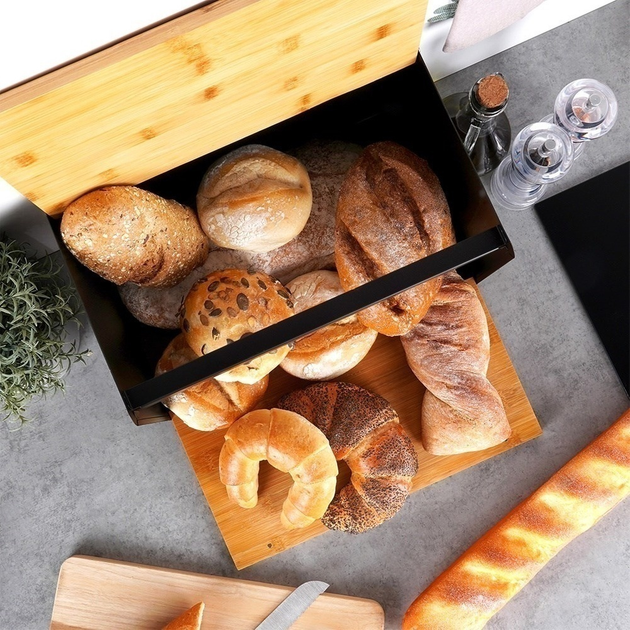 Chlebak Vilde drewniany metalowy z podwójną pokrywą Czarny (5904316472870) - obraz 9