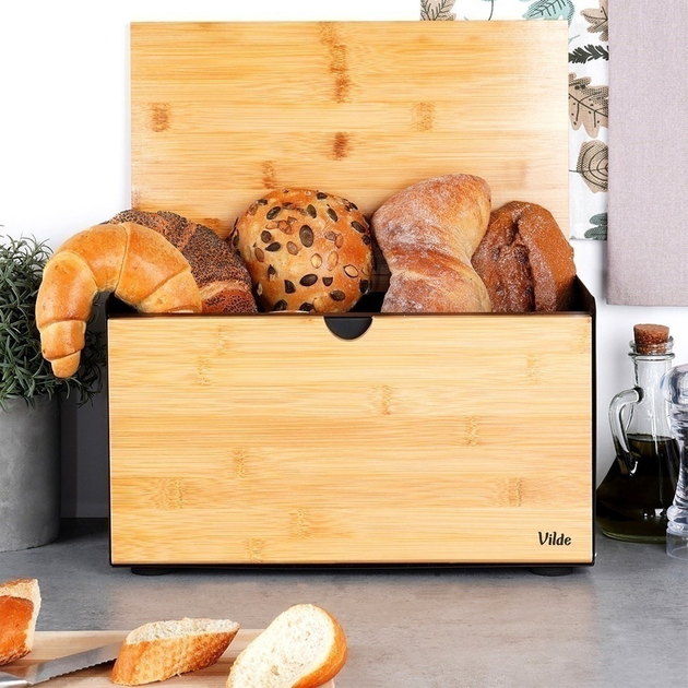 Chlebak Vilde drewniany metalowy z podwójną pokrywą Czarny (5904316472870) - obraz 11