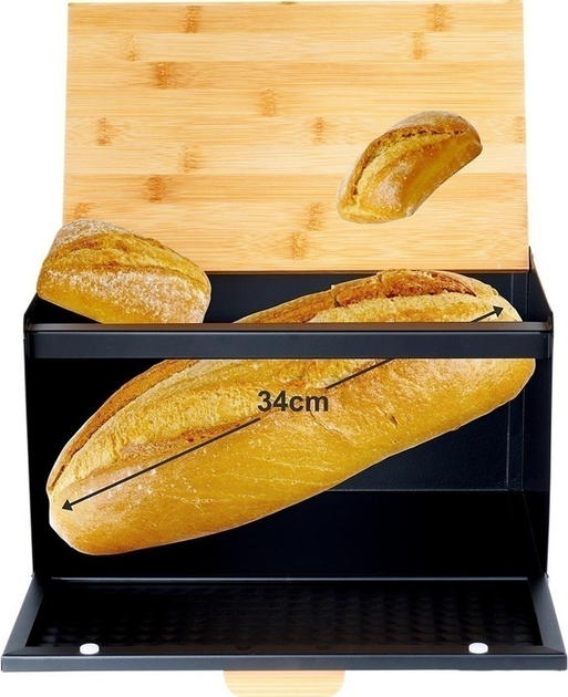 Chlebak Vilde metalowy drewniany z podwójną pokrywą Czarny (5904316472863) - obraz 3