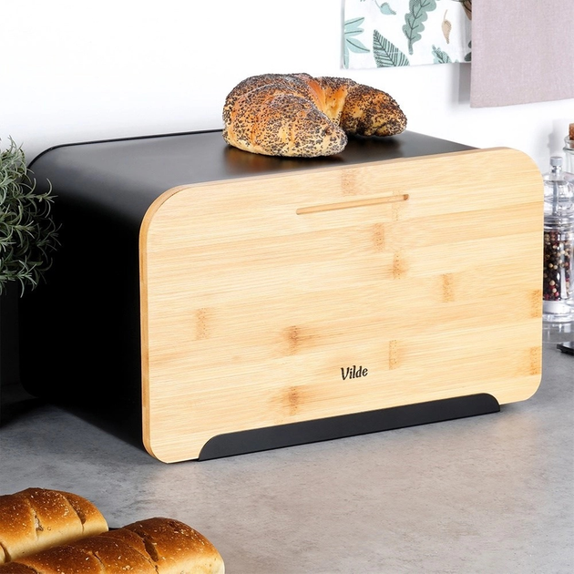Хлібниця Vilde металева з бамбуковою дошкою Чорна (5904316472801) - зображення 9