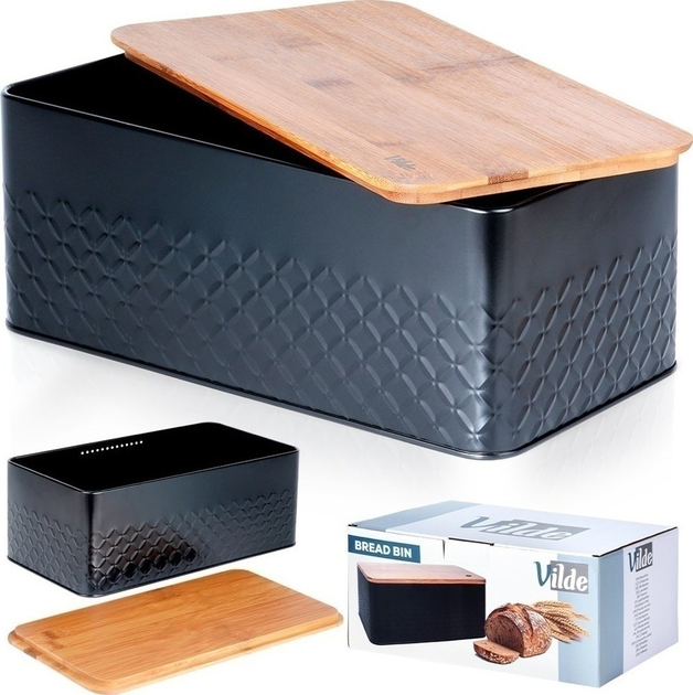 Хлібниця Vilde металева з дерев'яною дошкою Чорна (5904316472900) - зображення 7