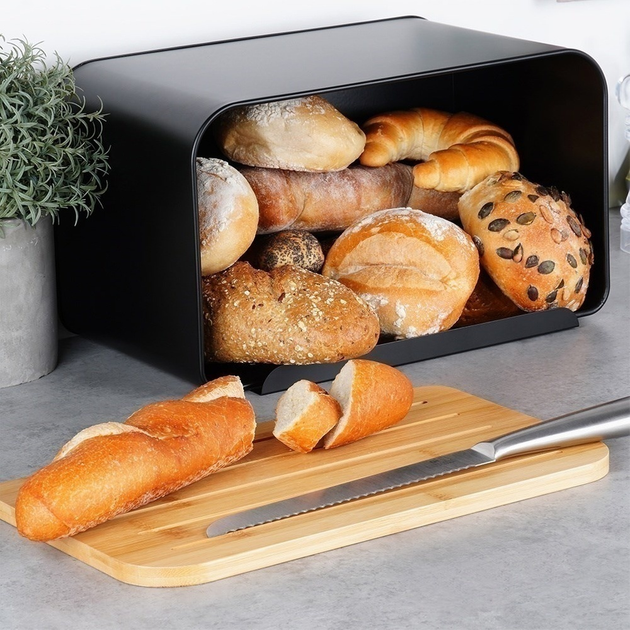 Хлібниця Vilde металева з бамбуковою дошкою Чорна (5904316472801) - зображення 10