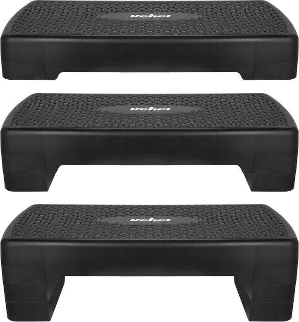 Степ платформа для аеробіки та фітнесу Rebel Active 3 ступені 68 см Чорна (5901890123051) - зображення 4