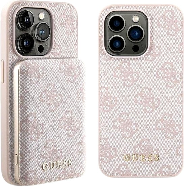 Комплект Guess Case 4G Metal Logo for iPhone 14 Pro + Powerbank 5000mAh MagSafe Pink (GUBPM5P14L4GEMGP) - зображення 1
