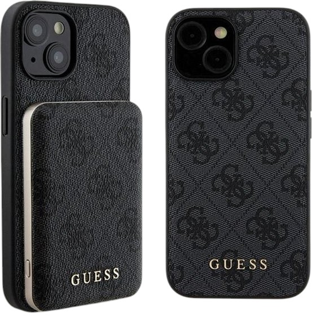 Комплект Guess Case 4G Metal Logo for iPhone 15 + Powerbank 5000mAh MagSafe Black (GUBPM5P15S4GEMGK) - зображення 1
