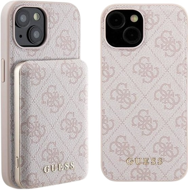Комплект Guess Case 4G Metal Logo for iPhone 15 + Powerbank 5000mAh MagSafe Pink (GUBPM5P15S4GEMGP) - зображення 1
