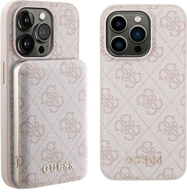 Комплект Guess Case 4G Metal Logo for iPhone 15 Pro Max + Powerbank 5000mAh MagSafe Pink (GUBPM5P15X4GEMGP) - зображення 1