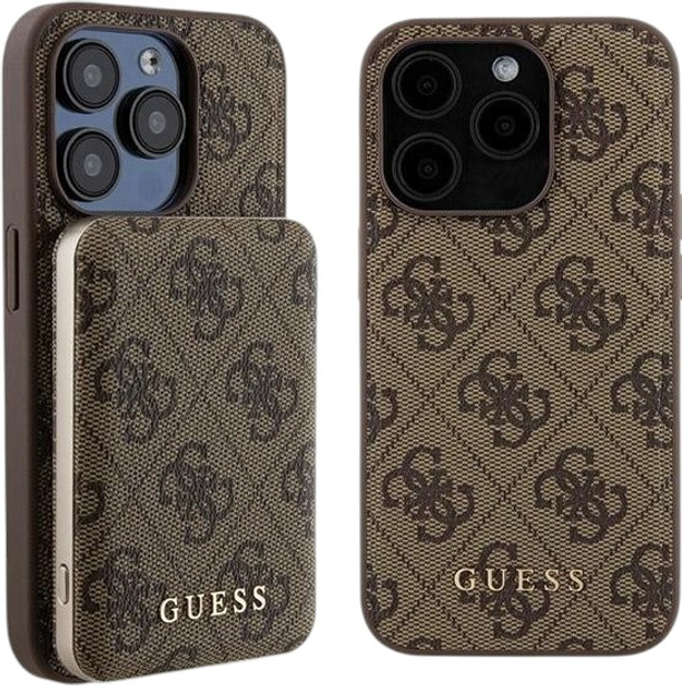 Комплект Guess Case 4G Metal Logo for iPhone 15 Pro Max + Powerbank 5000mAh MagSafe Brown (GUBPM5P15X4GEMGW) - зображення 1
