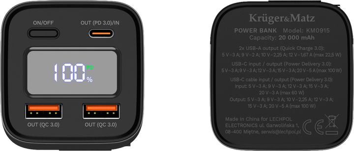 УМБ Kruger&Matz KM0915 20000 mAh 100W Black (5901890123822) - зображення 6