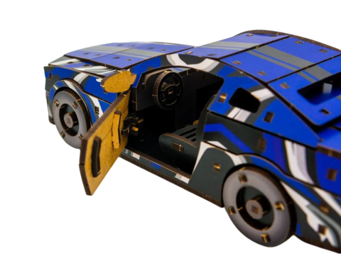 Деревянный 3D конструктор Muscle car GT, Puzzleоk (Puz-00642), 162 деталей (синяя) - изображение 2