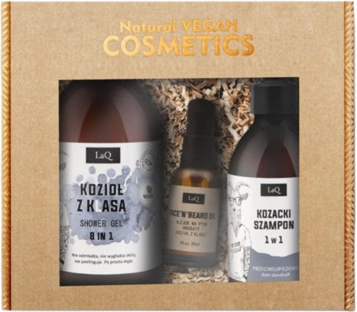Набір косметики для догляду LaQ Natural Vegan Cosmetics Гель для душу Kozioł z Klasą 8 в 1 500 мл + Шампунь 300 мл + Олія для бороди 30 мл (5905778572030) - зображення 1