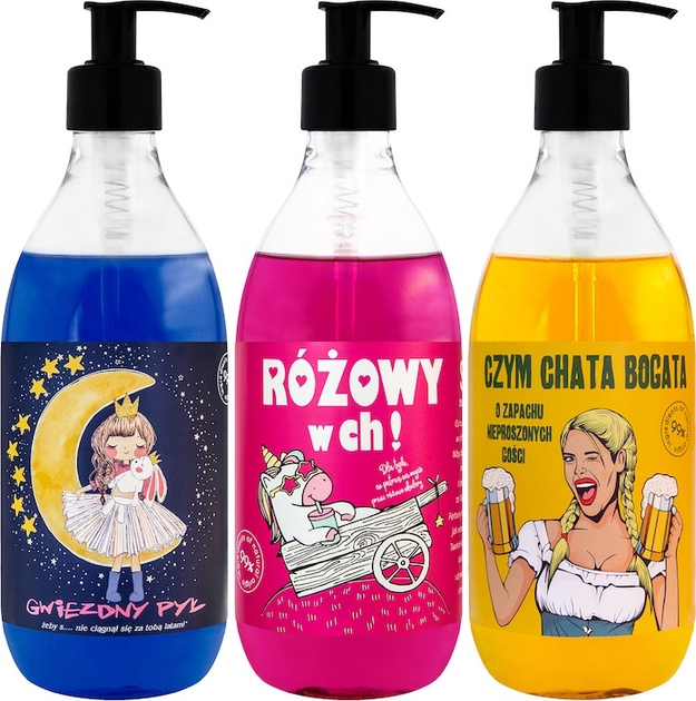 Набір косметики для догляду LaQ Shots! Гель для душу Czysciopak Зоряний пил 500 мл + Гель для душу Чим Хата Багата 500 мл + Гель для душу Рожевий в Ch! 500 мл (5902730839606) - зображення 2