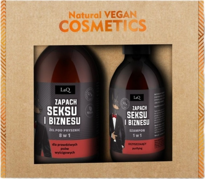 Набір косметики для догляду LaQ Natural Vegan Cosmetics Запах сексу та бізнесу Гель для душу 8 в 1 500 мл + Шампунь 300 мл (5905778571552) - зображення 1