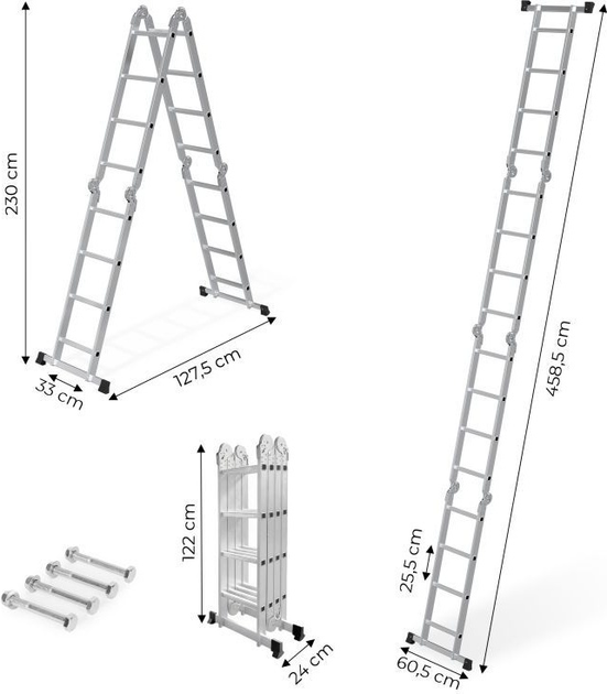 Drabina aluminiowa wielofunkcyjna ModernHome by Multistore 4 x 4 przegubowa składana WK4210-4B (5905817009244) - obraz 11