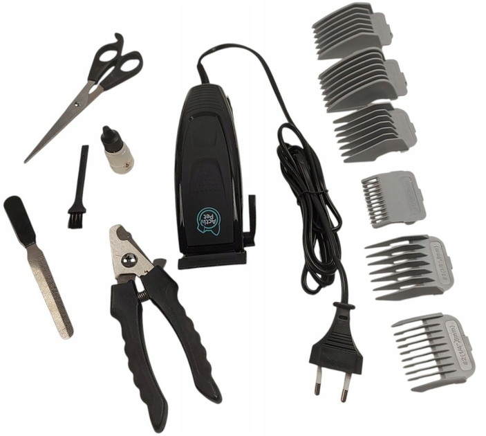 Trymer dla zwierząt Activ Pet 6 nasadek Grzebien Kliper Szczotka Nozyczki Pilnik PT-2274 Czarny (5901619993743) - obraz 2