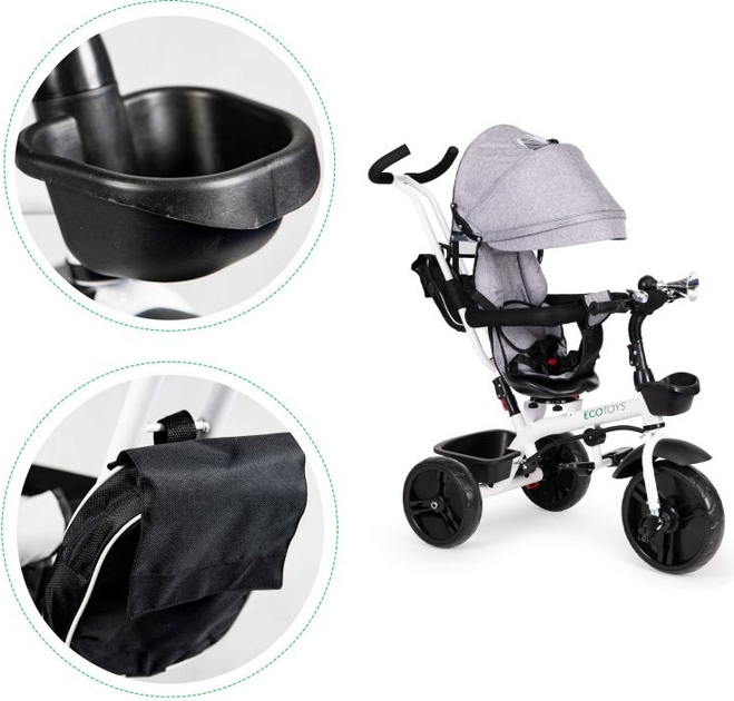 Rowerek trójkołowy EcoToys z obracanym siedziskiem 360° JM-322 Szary (5903769974238) - obraz 6