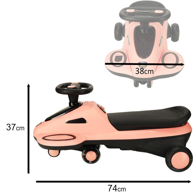 Jeździk grawitacyjny Swing Fix z muzyką i świecącymi kołami LED 74 cm Różowo-czarny Max 100 kg (5903039743991) - obraz 4