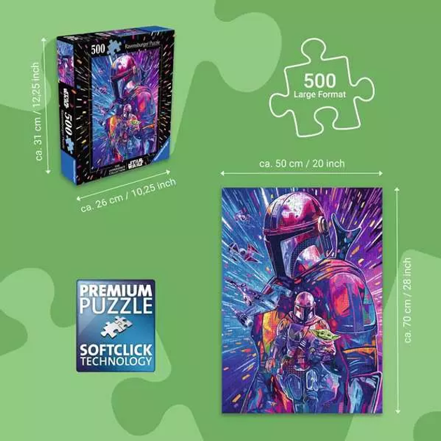 Пазл Ravensburger Star Wars Мандалорець 500 елементів 12001339 (4005555013396) - зображення 3