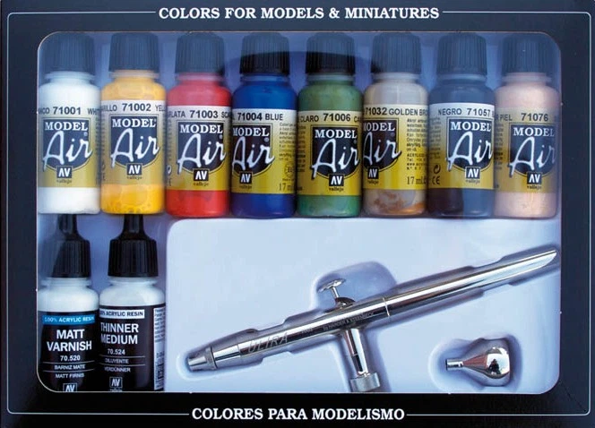 Zestaw farb akrylowych Vallejo Model Air Basic Colors & Airbrush 10 x 17 ml (8429551711678) - obraz 1