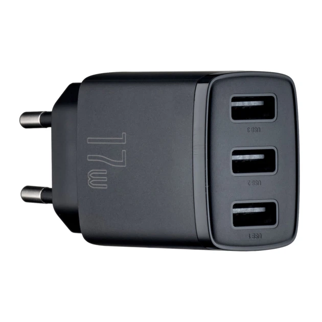 МЗП Baseus Compact Charger 3U 17W EU Чорний - Фото 1 МЗП Baseus Compact Charger 3U 17W EU Чорний - изображение 1