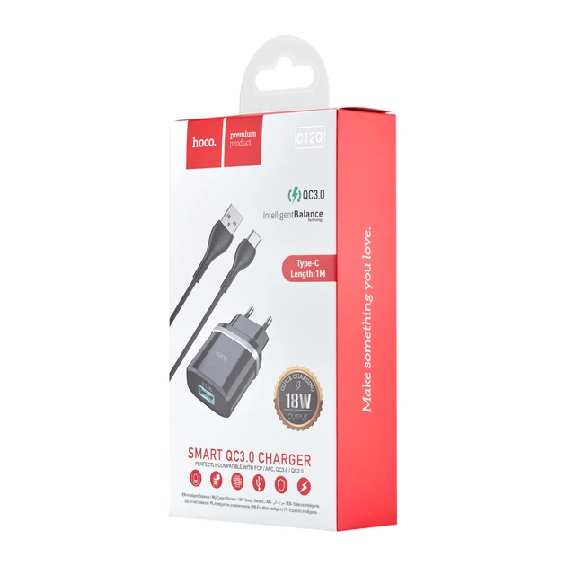 МЗП Hoco C12Q Smart QC3.0 charger set ( Type-C ) ( EU ) Чорний - Фото 2 МЗП Hoco C12Q Smart QC3.0 charger set ( Type-C ) ( EU ) Чорний - изображение 2