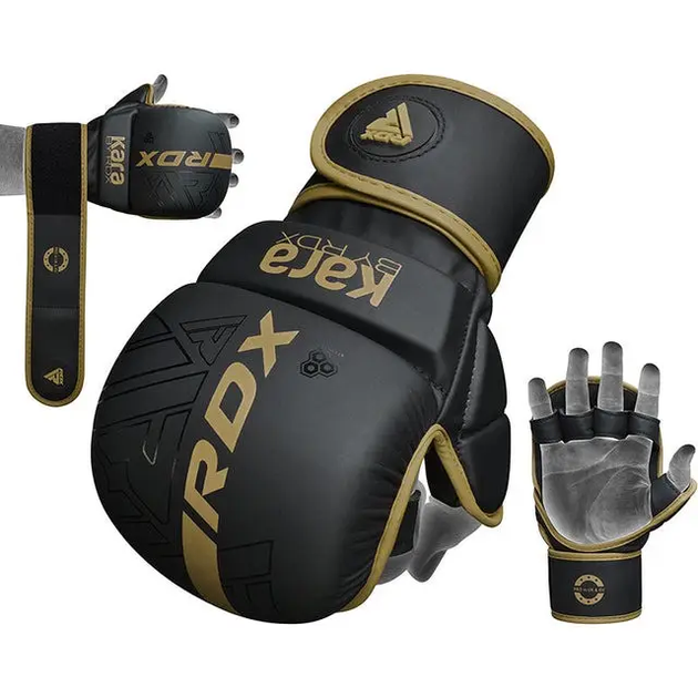 Рукавички греплінгові для ММА RDX F6 KARA Matte Plus розмір S/M, чорно-золотисті - Фото 2 Рукавички греплінгові для ММА RDX F6 KARA Matte Plus розмір S/M, чорно-золотисті - изображение 2