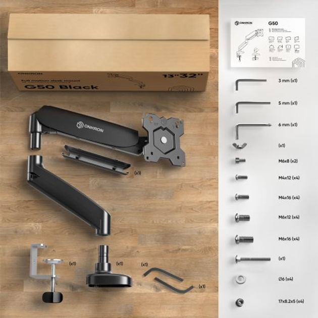 Кронштейн для моніторів ONKRON Dask Mount G50-B 13"- 32" (4603728443461) - зображення 3