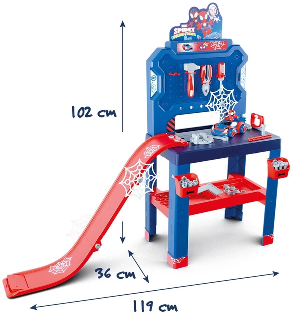 Zestaw do zabawy Smoby Speedy Warsztat z samochodem 94 akcesoria 36x119x88 cm 7600360742 (3032163607427) - obraz 2