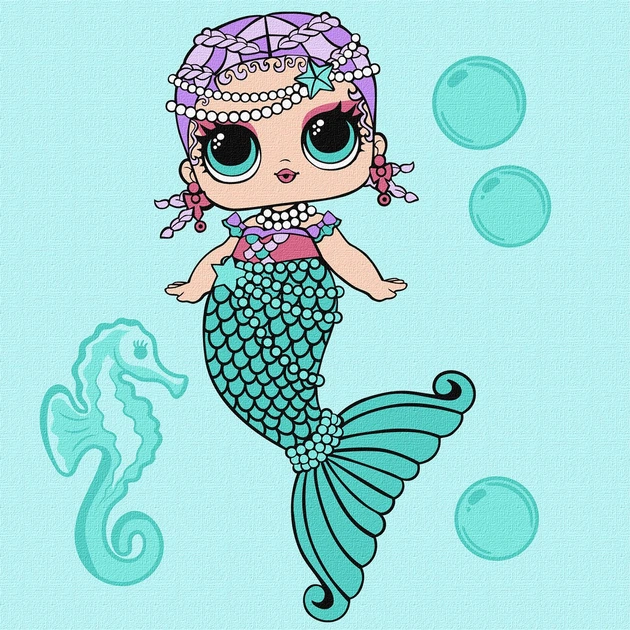 Obraz do malowania po numerach Ideyka L.O.L. Surprise! Mermaids Merbaby 40x40 cm KHO6262 (4823104371281) - obraz 1