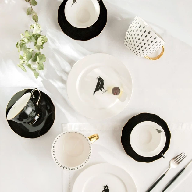 Filiżanka ze spodkiem Homla Barik czarna z krukiem 150 ml (5906496750458) - obraz 6