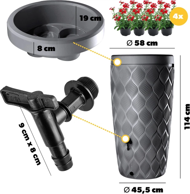 Zbiornik na deszczówkę z podstawką Kadax Reveret 240 L Antracytowy - obraz 8