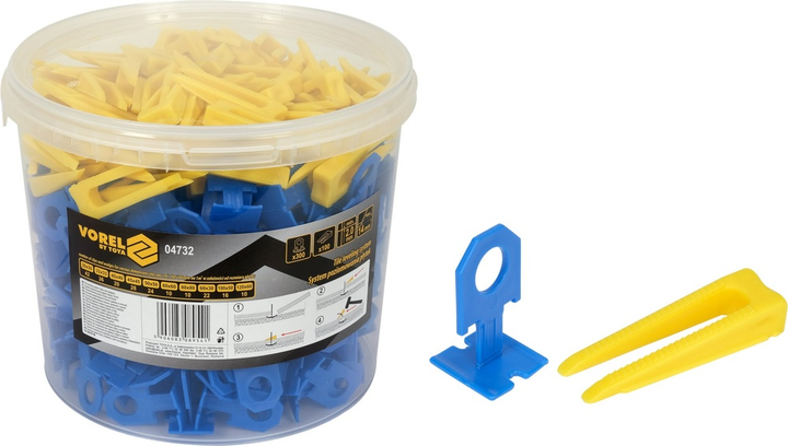 Система вирівнювання плитки VOREL кліпси + клини 2 мм 300 + 100 шт. 04732 (5906083089541) - зображення 1