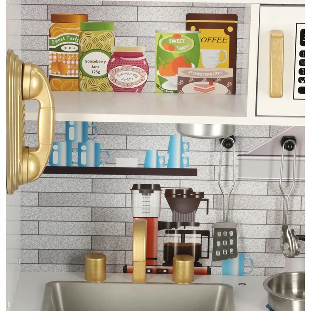 Kuchnia drewniana dla dzieci Lulilo z lodówką światło LED garnki sztućce 80 cm KX4934 (5903039736849) - obraz 6