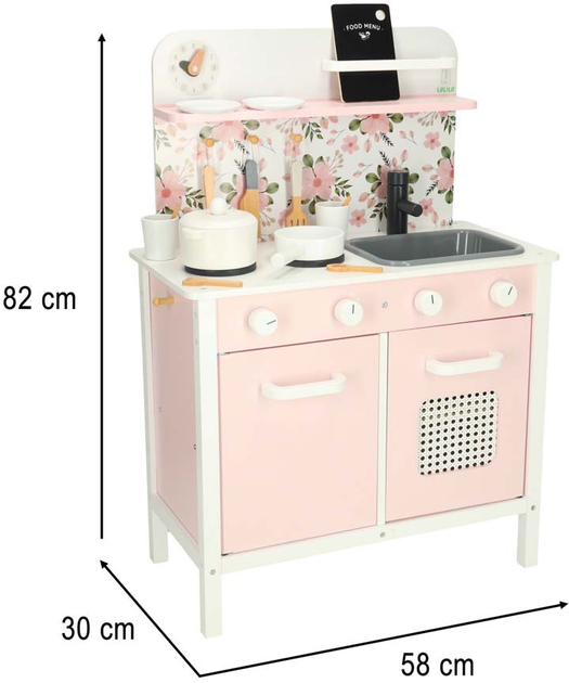 Kuchnia drewniana MDF Lulilo FLORO z akcesoriami Różowa 82 cm (5903039750166) - obraz 10
