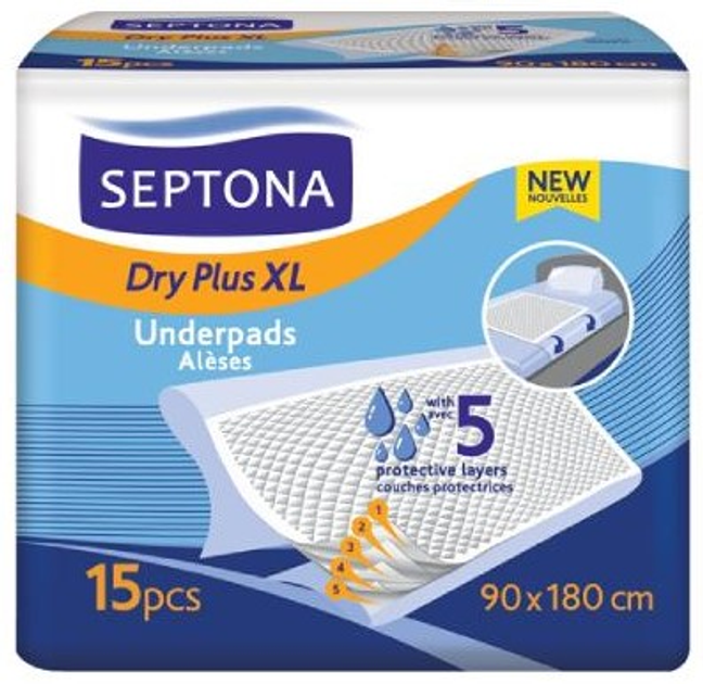 Podkłady higieniczne Septona XL 90 x 180 cm 15 szt (5201410890303) - obraz 1