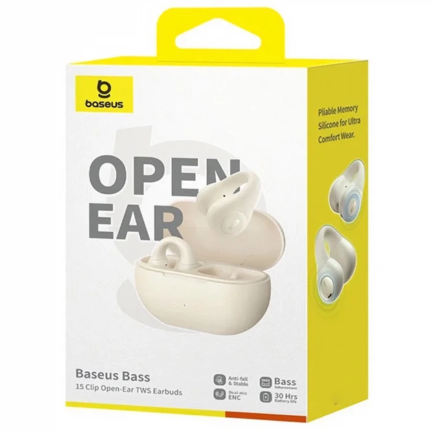 Беспроводные наушники Baseus Bass BC1 Open-Ear TWS white (A0102401) - Фото 3 Беспроводные наушники Baseus Bass BC1 Open-Ear TWS white (A0102401) - изображение 3