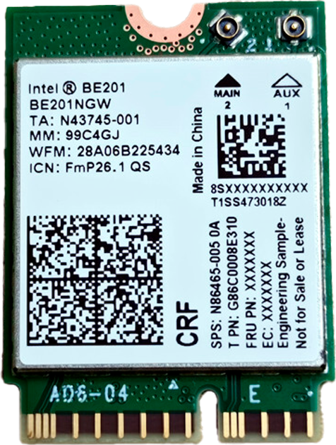 Мережева карта для серверів Intel WI-FI 7 BE201 (BE201.NGWG) - зображення 1