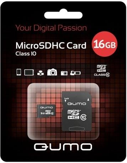Карта памяти Qumo 16 GB microSDHC class 10 + SD adapter - изображение 1