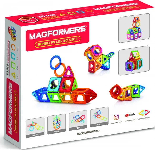 Magnetyczny zestaw konstrukcyjny Magformers Zestaw podstawowy plus 30 elementów (715015) (8809465534585) - obraz 2