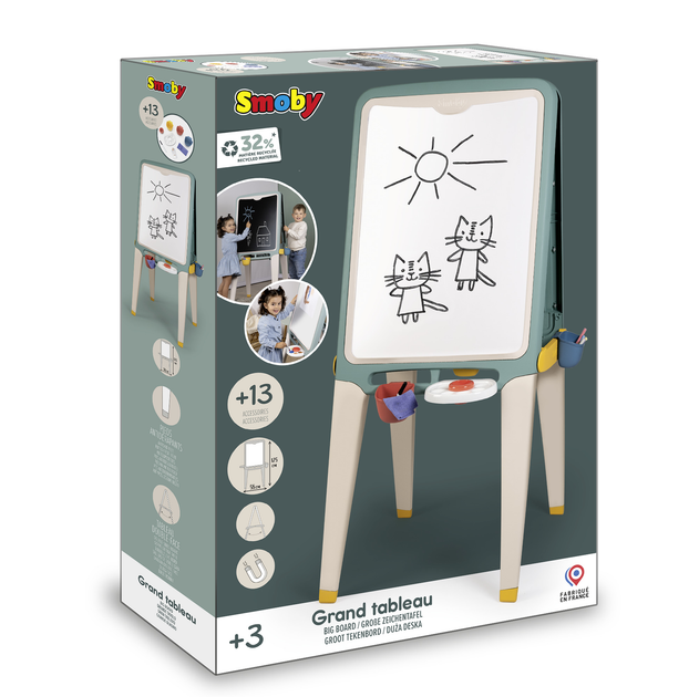 Dwustronna tablica Smoby Toys Litery i cyfry z pojemnikami na akcesoria i paletą na farby 13 akcesoriów 58 x 125 cm (7600410106) (3032164101061) - obraz 1