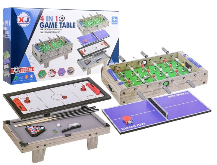 Ігровий стіл 4 в 1 Більярд Настільний футбол Аерохокей Пінг-понг Сірий ZGR.XJ6603 (5903864988635) - зображення 2