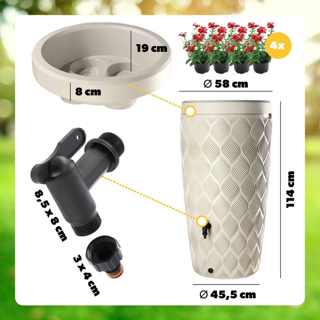 Zbiornik na deszczówkę Kadax Reveret 240 L Kremowy - obraz 2