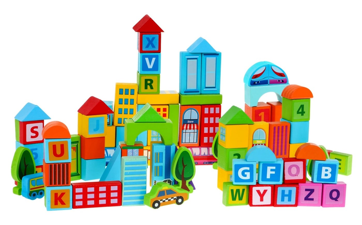 Klocki drewniane Miasto Zabawa w budowanie 100 elementów ZDR.BLLN-3409 (5903864955316) - obraz 2