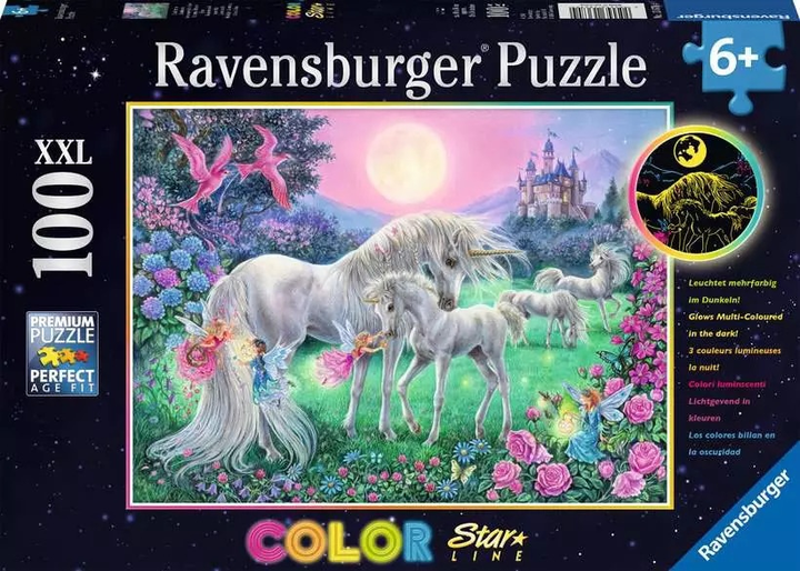 Пазл Ravensburger Єдинороги в місячному світлі 100 елементів, що світяться 13670 (4005556136704) Ravensburger - зображення 1