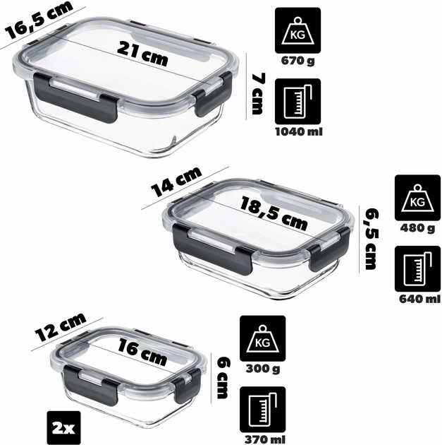 Zestaw szklanych pojemników Kadax Termoli z pokrywkami 12 szt (5906638309216) - obraz 4