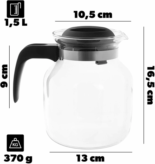 Заварювальний чайник Kadax Flond жаростійкий чорний 1.5 л (5906638308172) - зображення 2