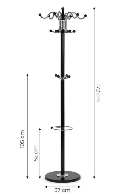 Wieszak na ubrania ModernHome by Multistore stojący 16 haczyków metal 172 cm czarny (VKY-6301) - obraz 3