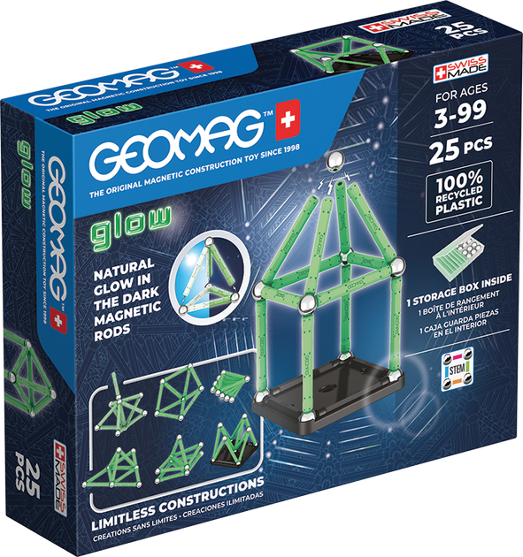 Магнитный конструктор Geomag Glow 25 деталей - Фото 1 Магнитный конструктор Geomag Glow 25 деталей - изображение 1