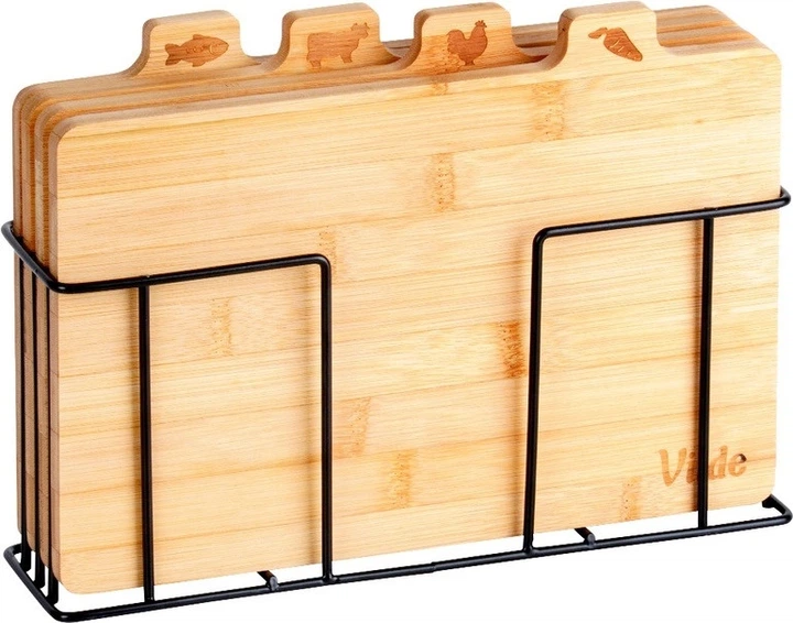 Zestaw desek kuchennych Vilde bambusowych ze stojakiem 28 x 20 cm 4 szt (5904316400200) - obraz 1