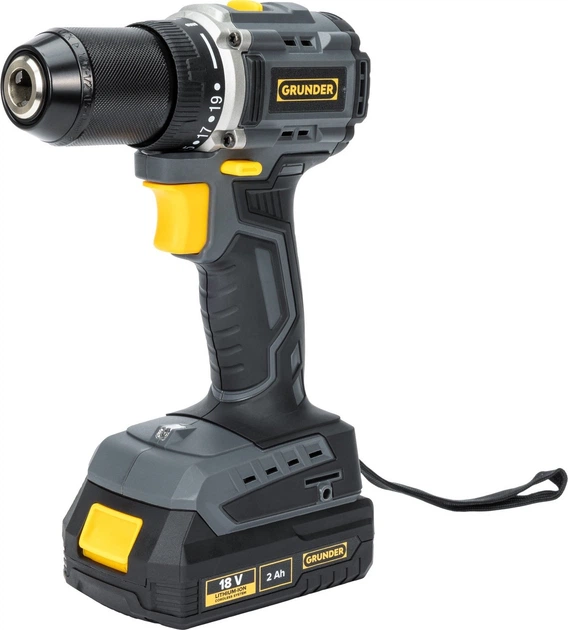 Akumulatorowa wiertarko-wkrętarka Grunder + szlifierka kątowa + 2 x akumulatory z ładowarką (CD-B0A18+AG-B0118E) - obraz 1